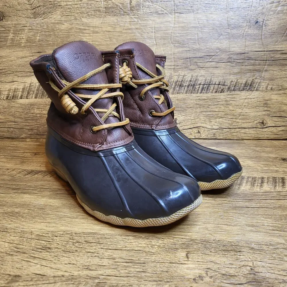 Sperry TopSider Saltwater blue brown waterproof Rubber Duck Boots sz 5